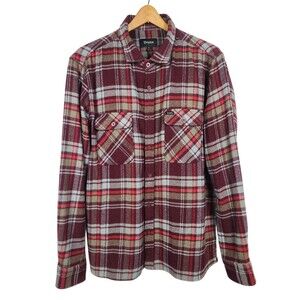 Brixton Burgundy Red Plaid Flannel Button Down Shirt‎ Size LARGE